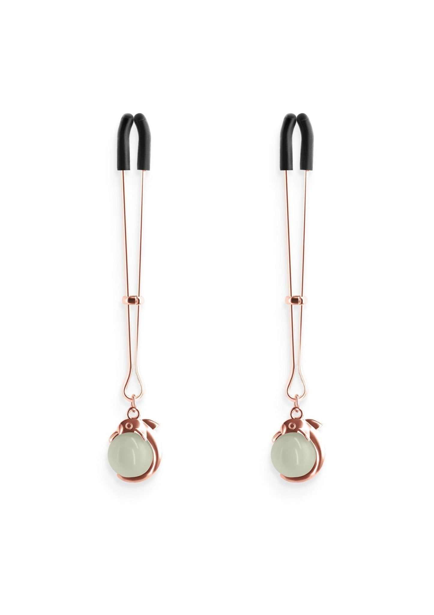 Goudkleurige tepelklemmen met glow in the dark functie - close-up