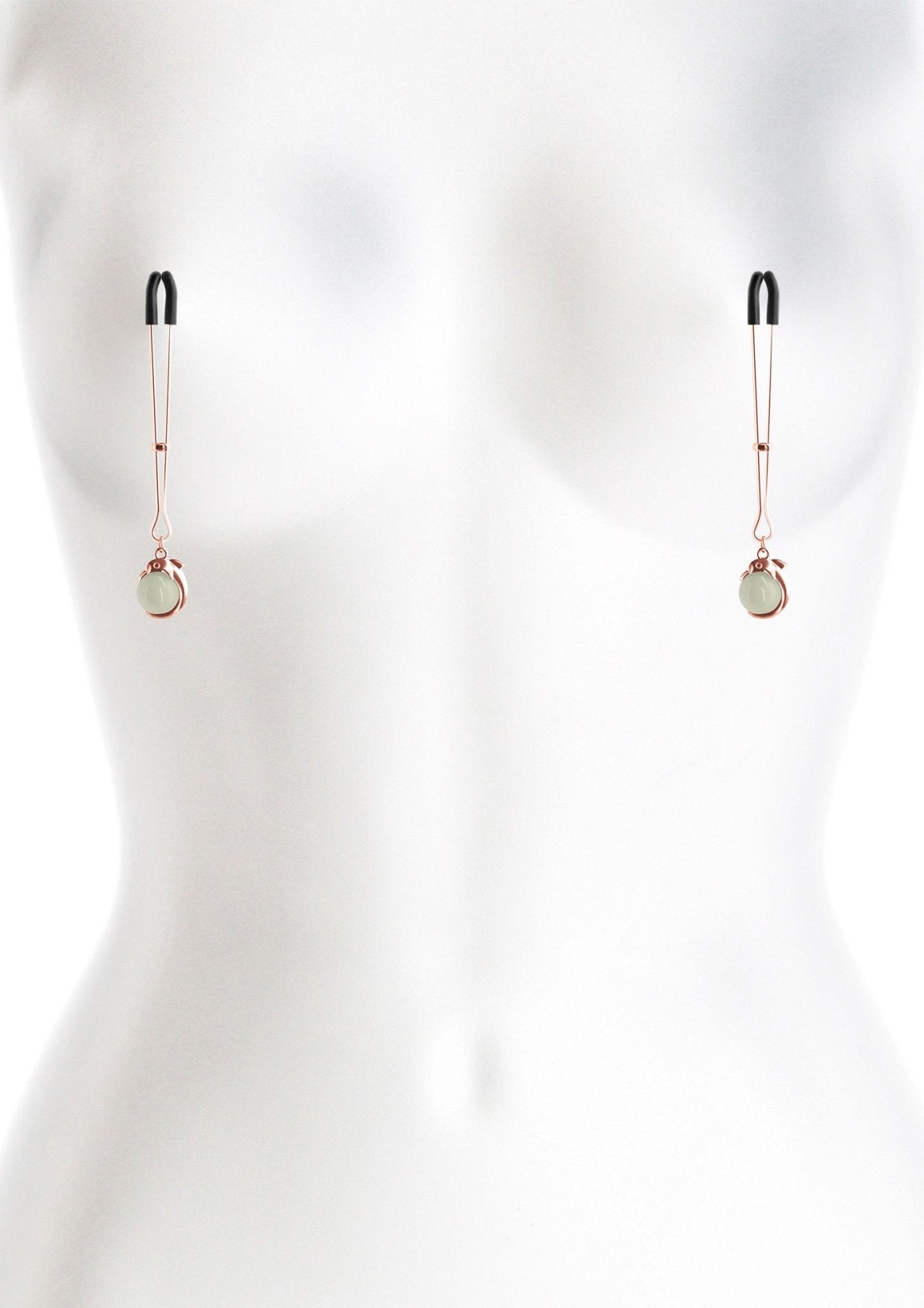 Overzichtsfoto → "Glow in the dark tepelklemmen goudkleurig - BDSM klemmen met ketting