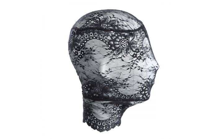 Zwart Kanten Hoofdkousmasker – Dunne Stretchstof voor Rollenspel