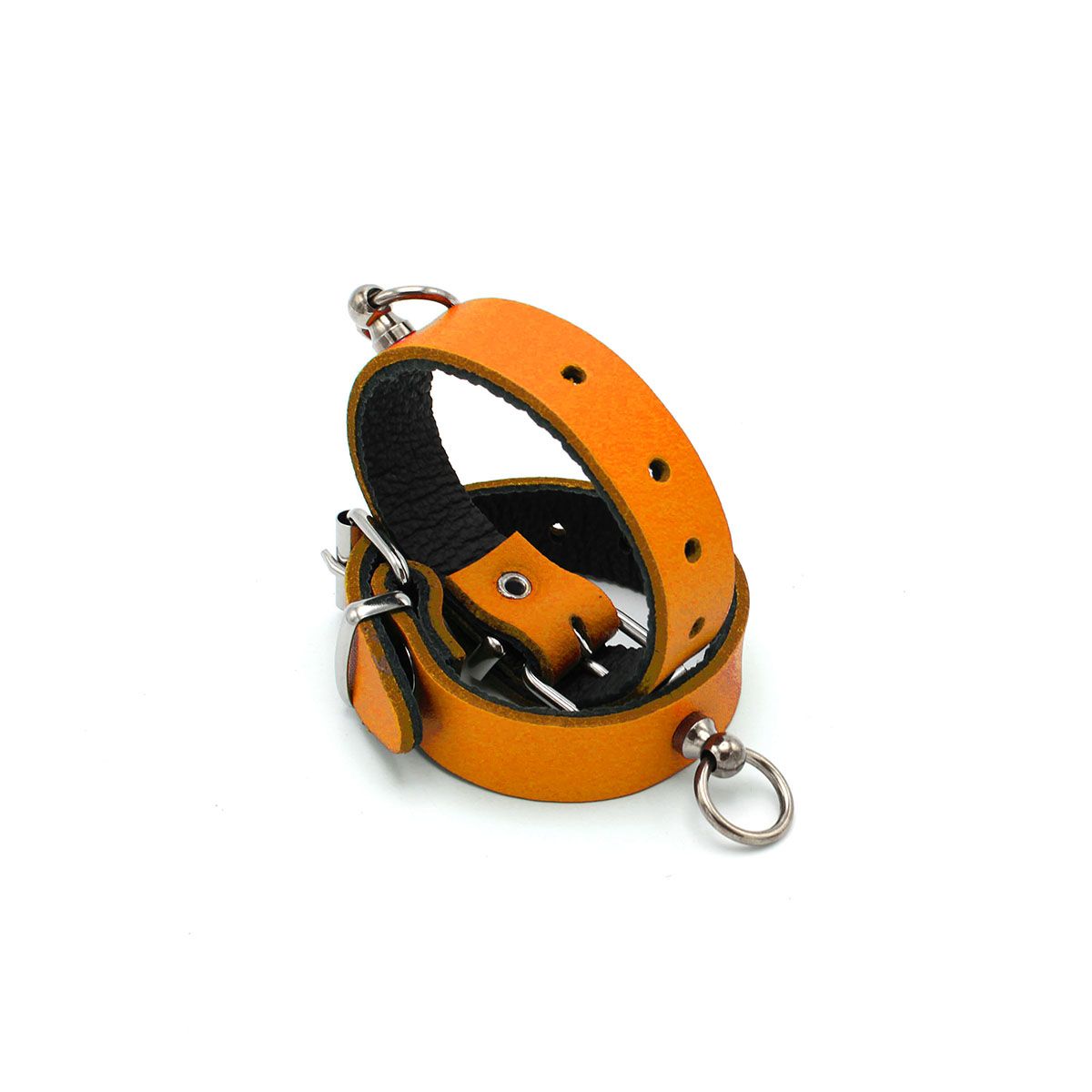 Oranje Zwart Leren Collar en/of Handboeien Kopen - Mini O - Ring - BDSM - SM - speeltjes