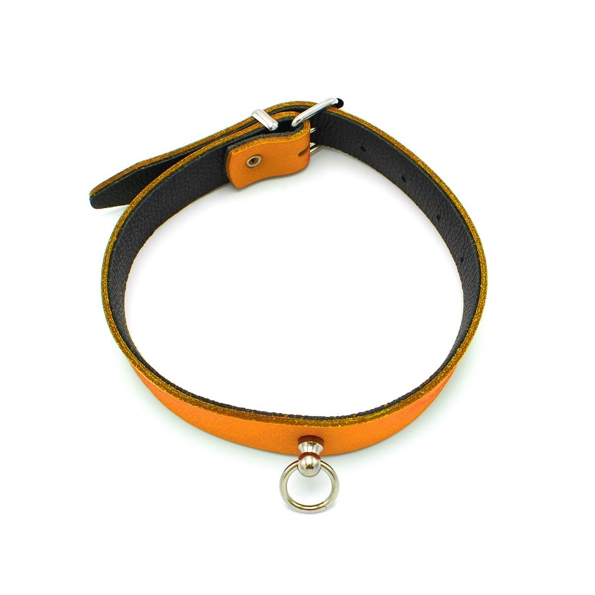 Oranje Zwart Leren Collar en/of Handboeien Kopen - Mini O - Ring - BDSM - SM - speeltjes