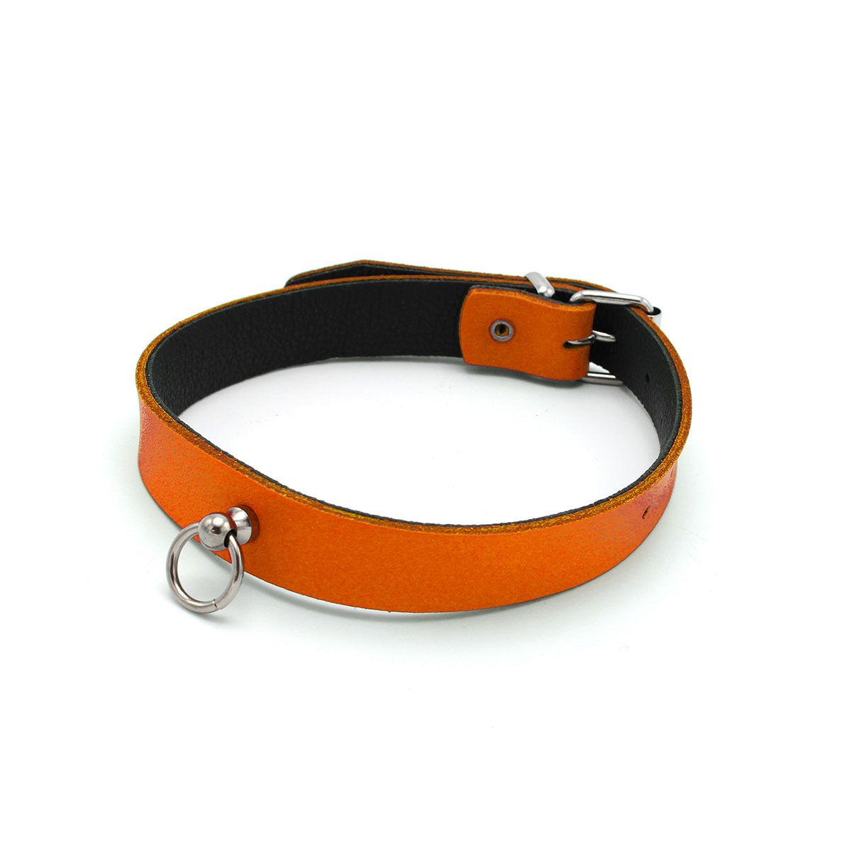 Oranje Zwart Leren Collar en/of Handboeien Kopen - Mini O - Ring - BDSM - SM - speeltjes