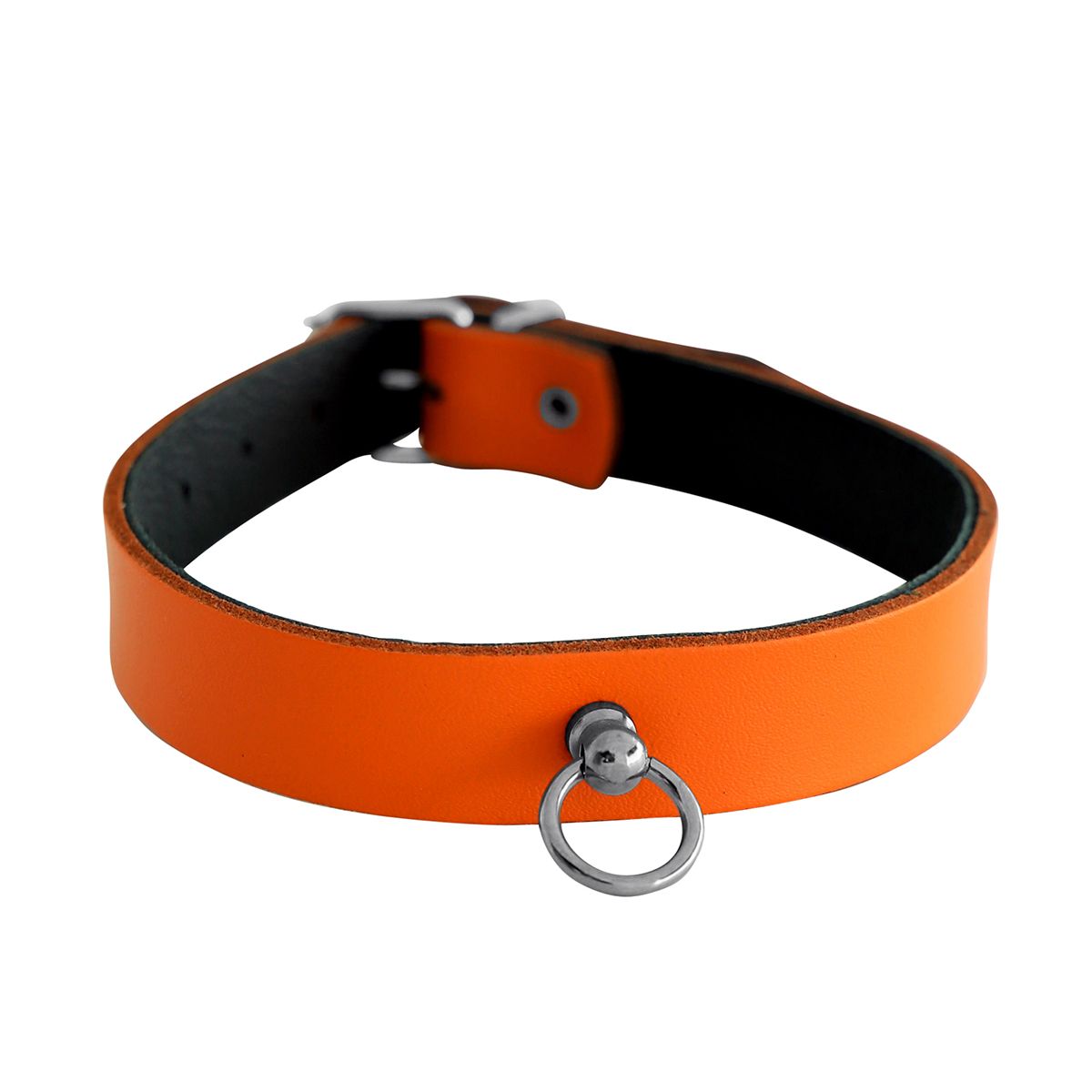 Oranje Zwart Leren Collar en/of Handboeien Kopen - Mini O - Ring - BDSM - SM - speeltjes