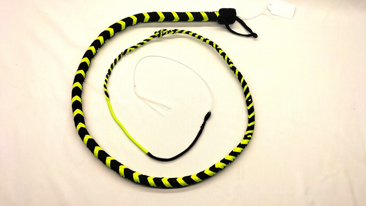 Paracord Bullwhip 90cm Zwart/FLUO Geel - Premium BDSM Impact Play Zweep - Impact Play - SM - speeltjes