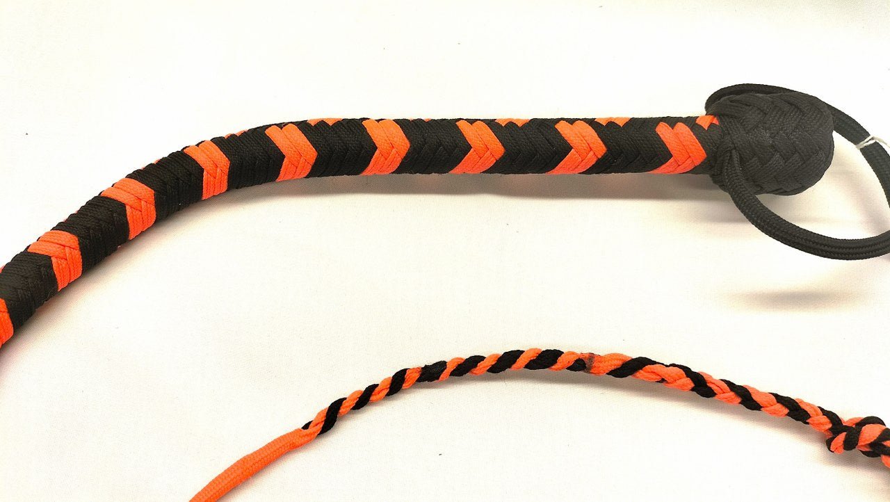 Paracord Bullwhip 90cm Zwart/FLUO Oranje - Premium BDSM Impact Play Zweep - Impact Play - SM - speeltjes