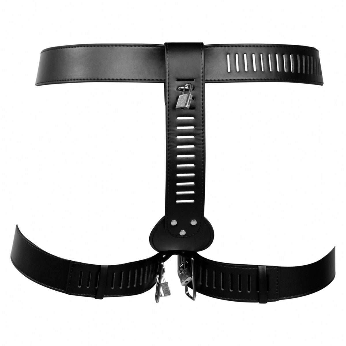 PU Leather Female Chastity Belt with Leg Restraint - Black - SM - speeltjes