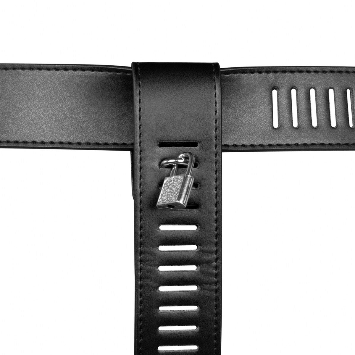 PU Leather Female Chastity Belt with Leg Restraint - Black - SM - speeltjes