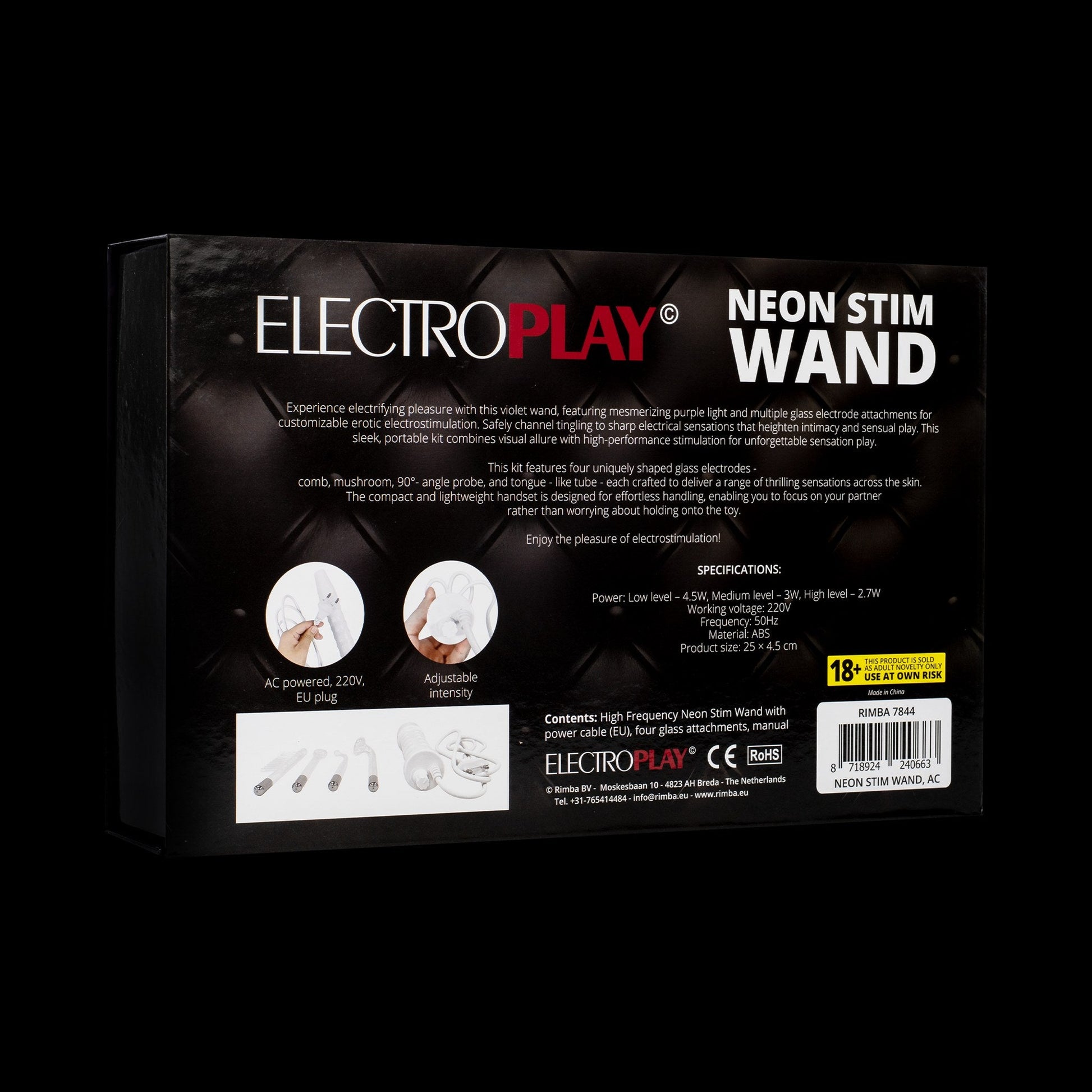 Rimba Neon Wand 220V – Violet Wand 4 Glazen Opzetstukken Electro Play - Electro Play Apparaten - SM - speeltjes