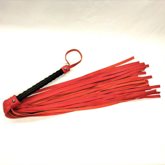 Rode Kalfsleren Flogger 36 Falls - Luxe Leren BDSM Gesel met Zwart Handvat 79cm - Impact Play - SM - speeltjes