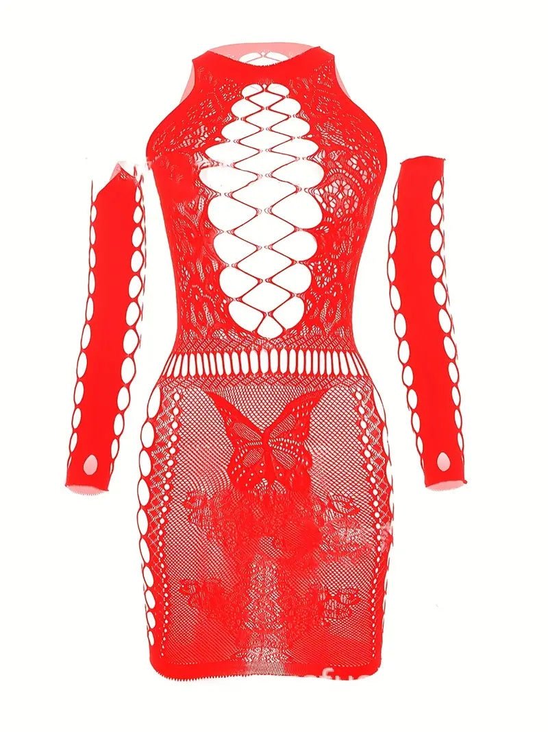 Rode mini dress met handschoenen Queen size - SM - speeltjes