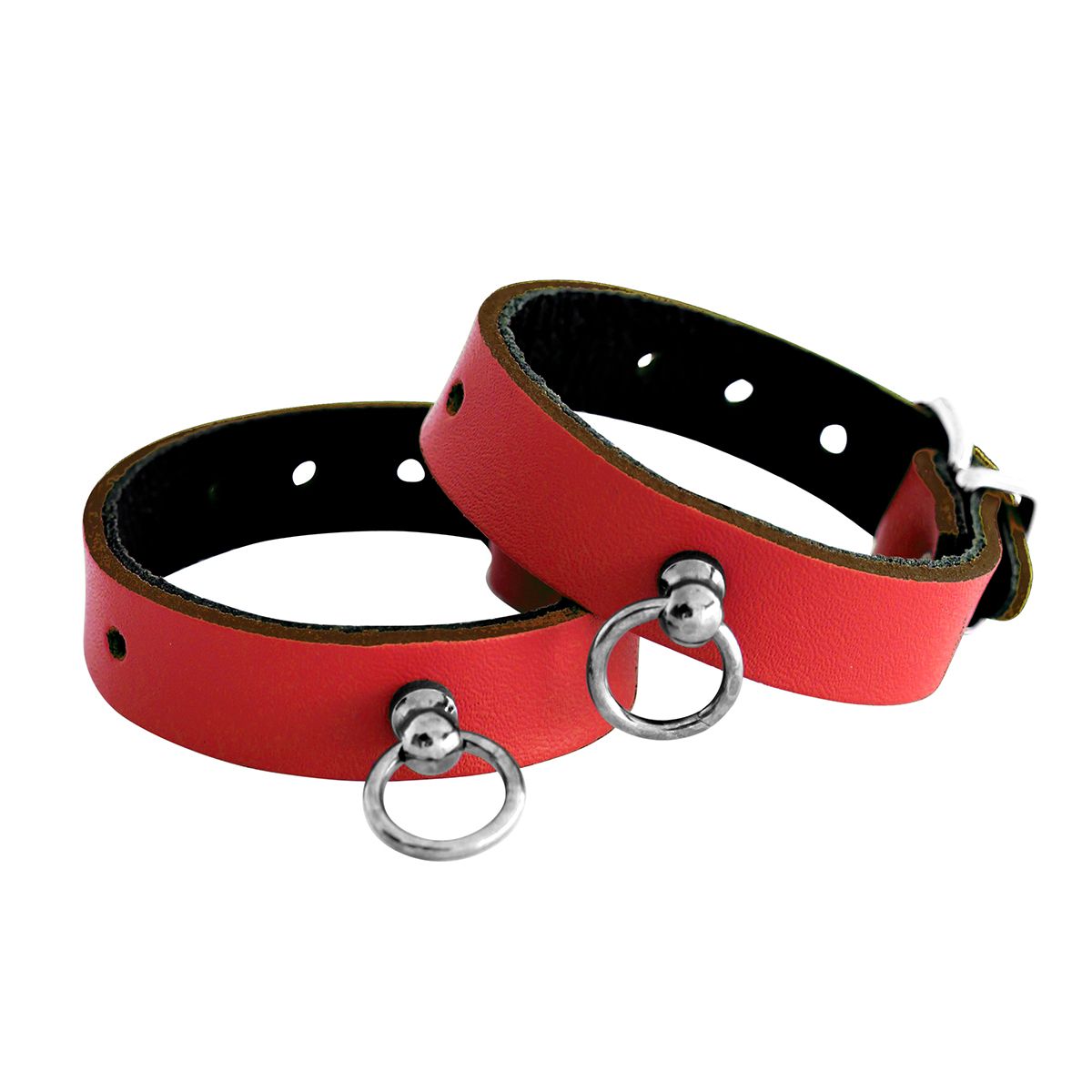 Rood Zwart Leren Collar en/of Handboeien Kopen - Mini O - Ring - BDSM - SM - speeltjes