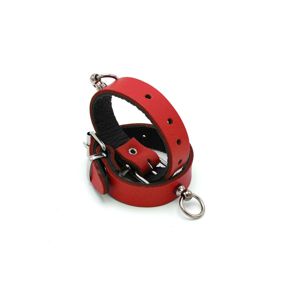 Rood Zwart Leren Collar en/of Handboeien Kopen - Mini O - Ring - BDSM - SM - speeltjes