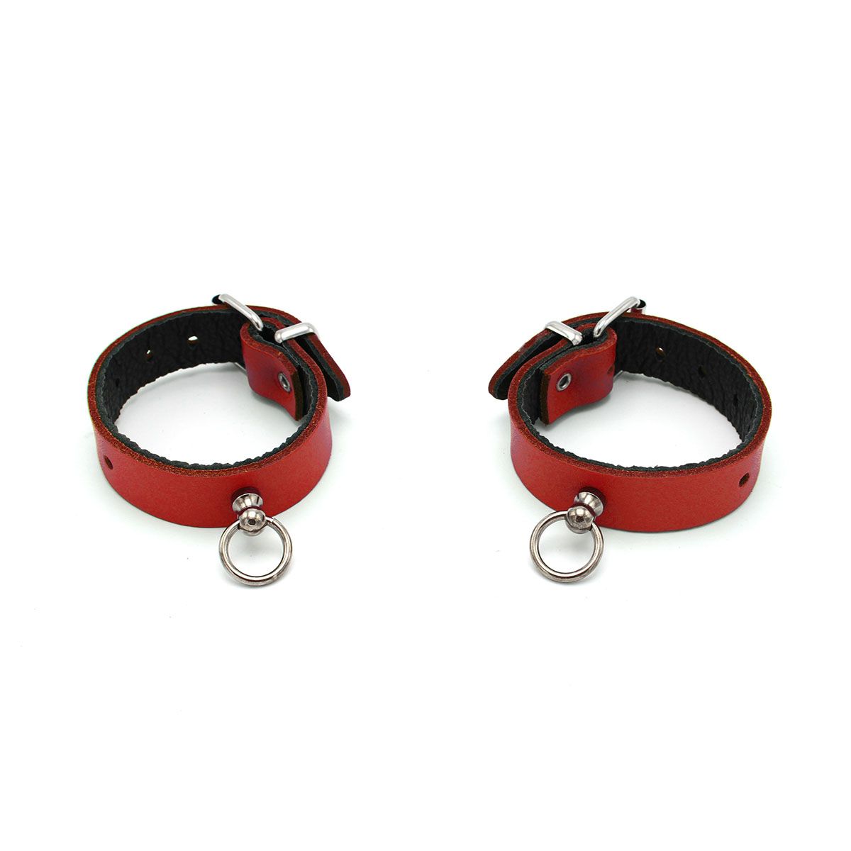 Rood Zwart Leren Collar en/of Handboeien Kopen - Mini O - Ring - BDSM - SM - speeltjes