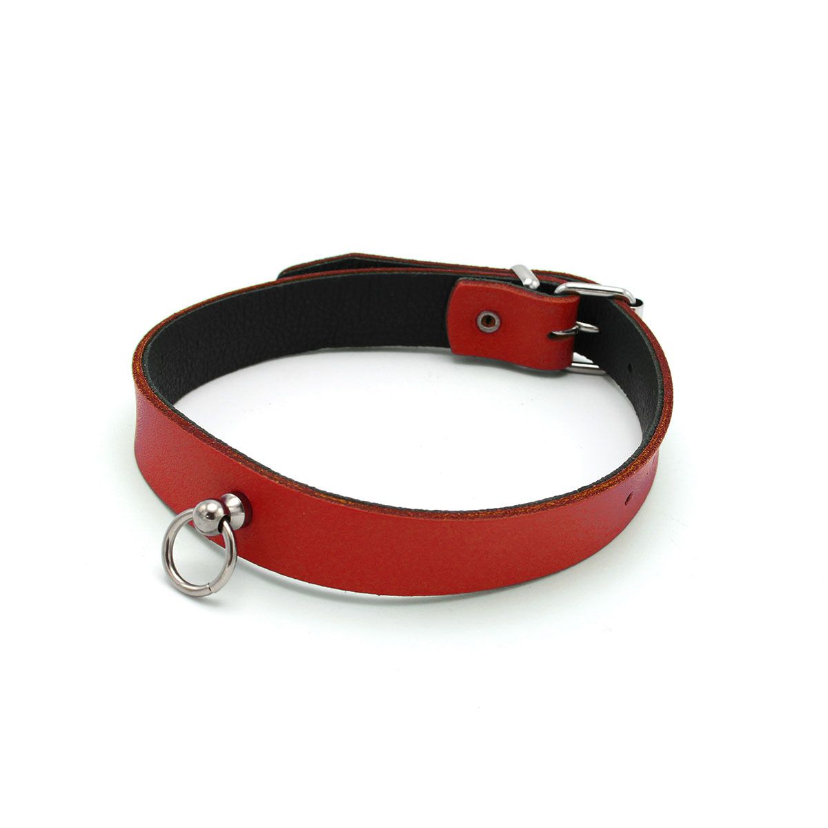 Rood Zwart Leren Collar en/of Handboeien Kopen - Mini O - Ring - BDSM - SM - speeltjes