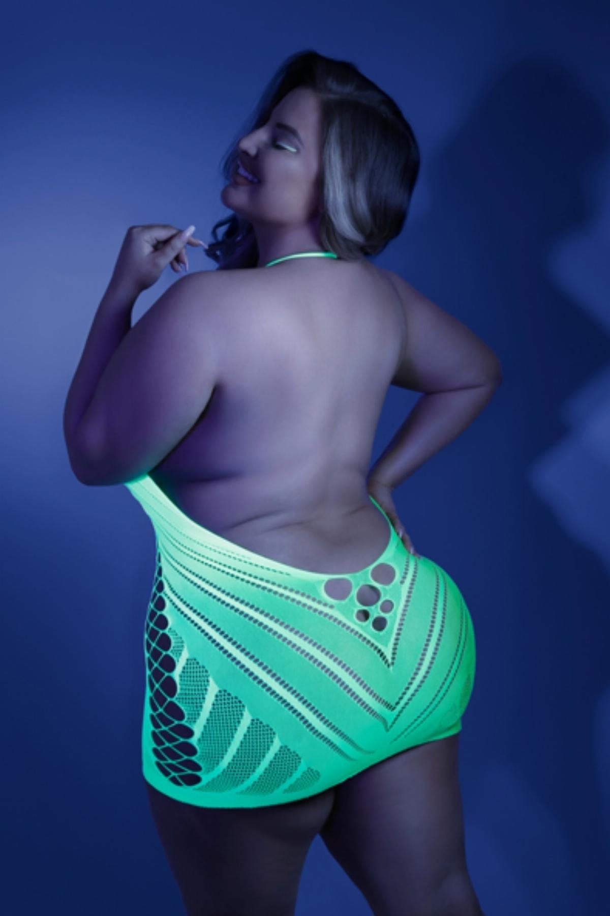 Shock Value Halter Jurkje Met Netstof Neon Groen - Queen size - SM - speeltjes