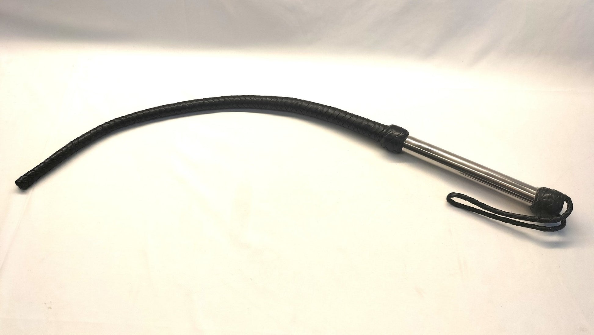 Sjambok Leren Zweep 80cm - Gevlochten Bullwhip RVS Handvat - SM - speeltjes