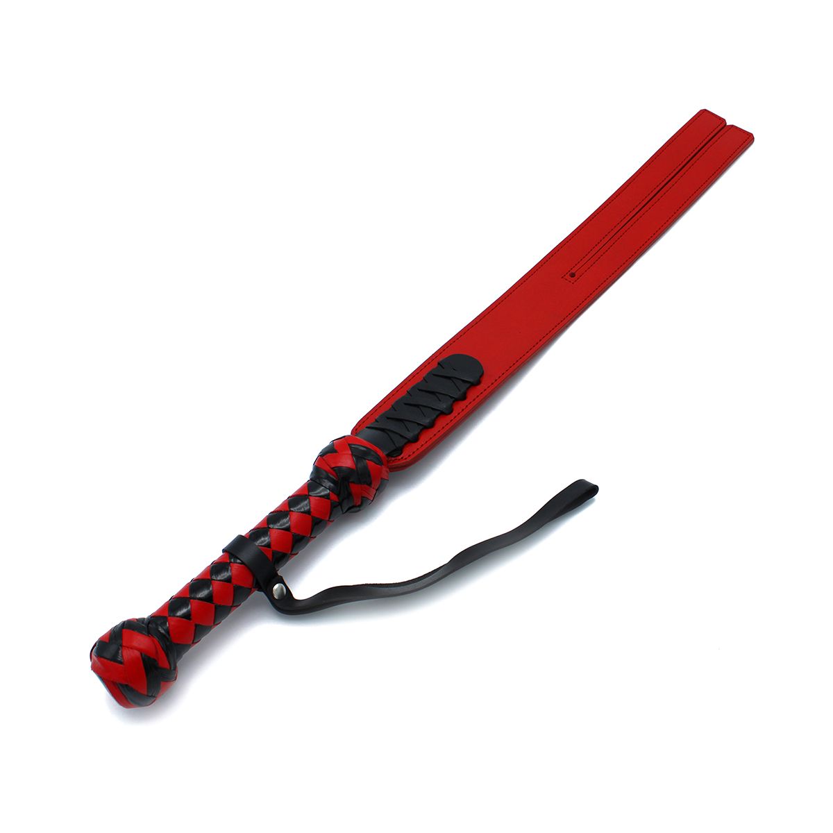 deze-tawse-in-dik-rood-tuigleer-met-rood-en-zwart-gevlochten-lederen-handvat-is-een-gevresde-bdsm-toy-binnen-de-sm-wereld-hij-wxordt-vaak-gebruikt-om-te-straffen-en-stamt-origineel-af-uit-scotland