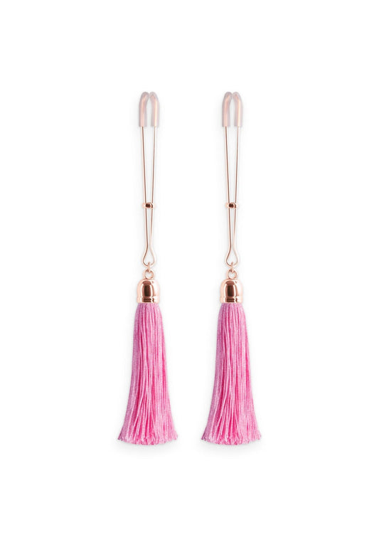 Tepelklemmen - Tepelklemmen met Floggertjes | Verstelbare Nipple Clamps Rood Roze - Tepelklemmen - SM - speeltjes