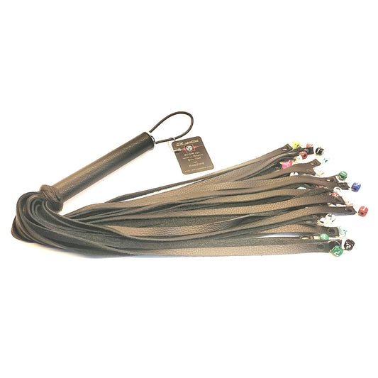 The Gambler Zwarte Flogger 36 Dobbelstenen Vraagtekens Uitroeptekens 12mm Handgemaakt België - Impact Play - SM - speeltjes