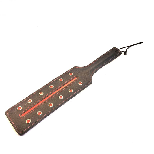Tuigleder Paddle 210g Zwart Rood 38cm 1cm Dik - Metalen Versteviging BDSM - Impact Toys - SM - speeltjes