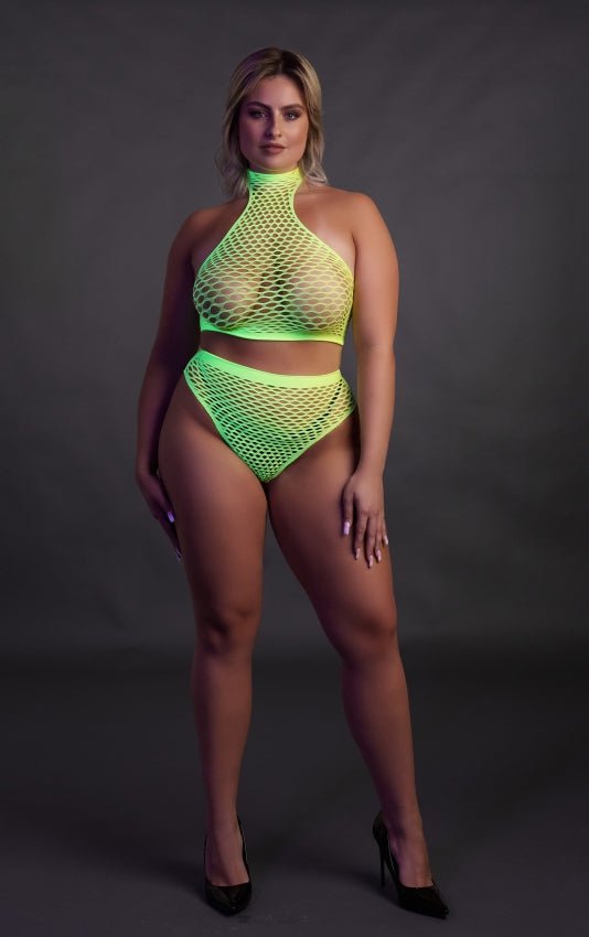 Turtle Neck and High Waist Slip - Neon Green OS en QS - SM - speeltjes