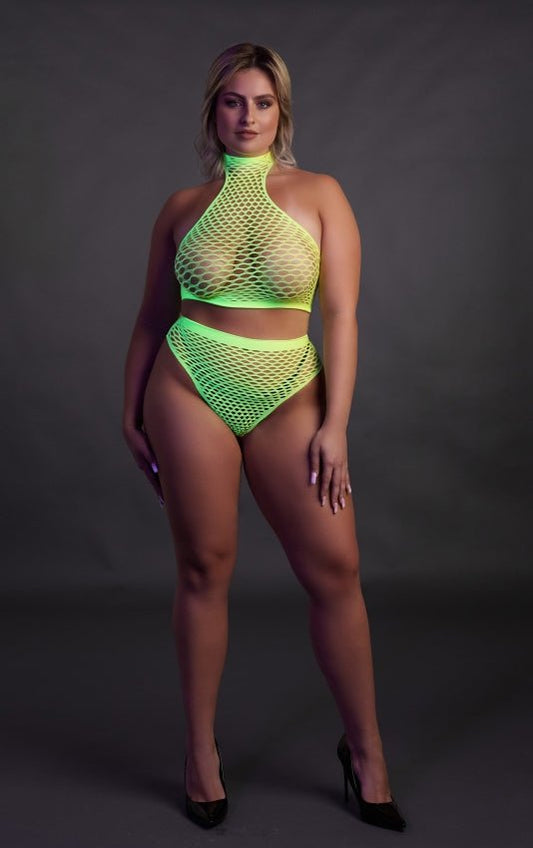 Turtle Neck and High Waist Slip - Neon Green OS en QS - SM - speeltjes