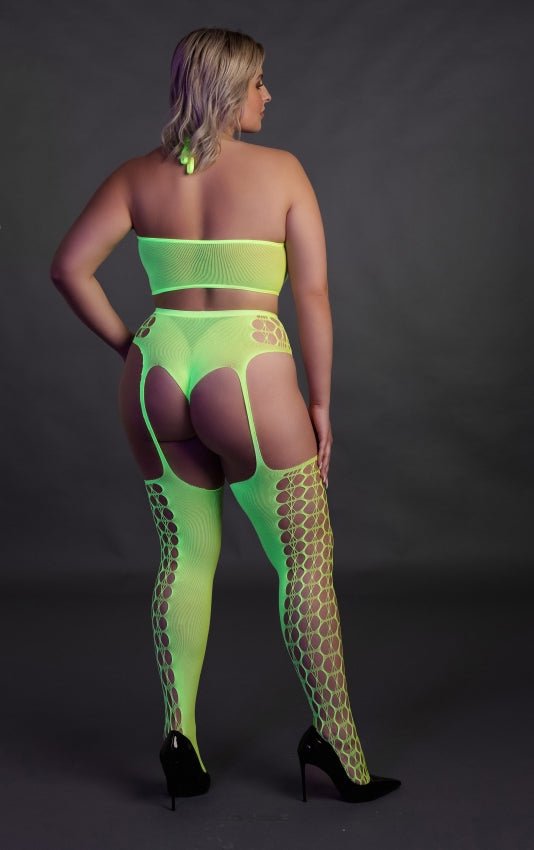 Two Piece with Crop Top and Stockings - Neon Green QS - SM - speeltjes