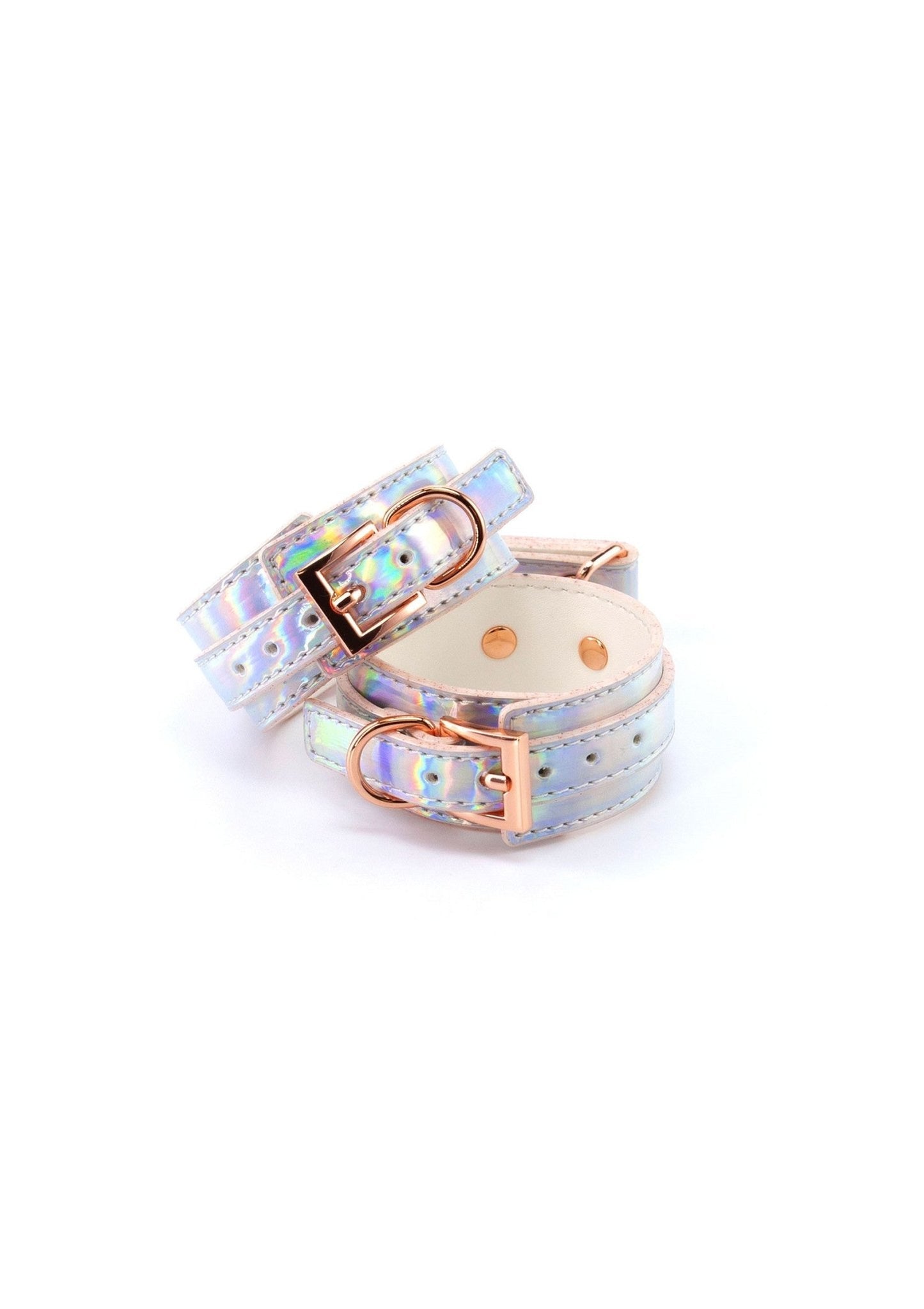 Vegan Cosmo Bondage Collar en Boeien - Holografisch PU Leer Roségoud BDSM - Bondage - SM - speeltjes
