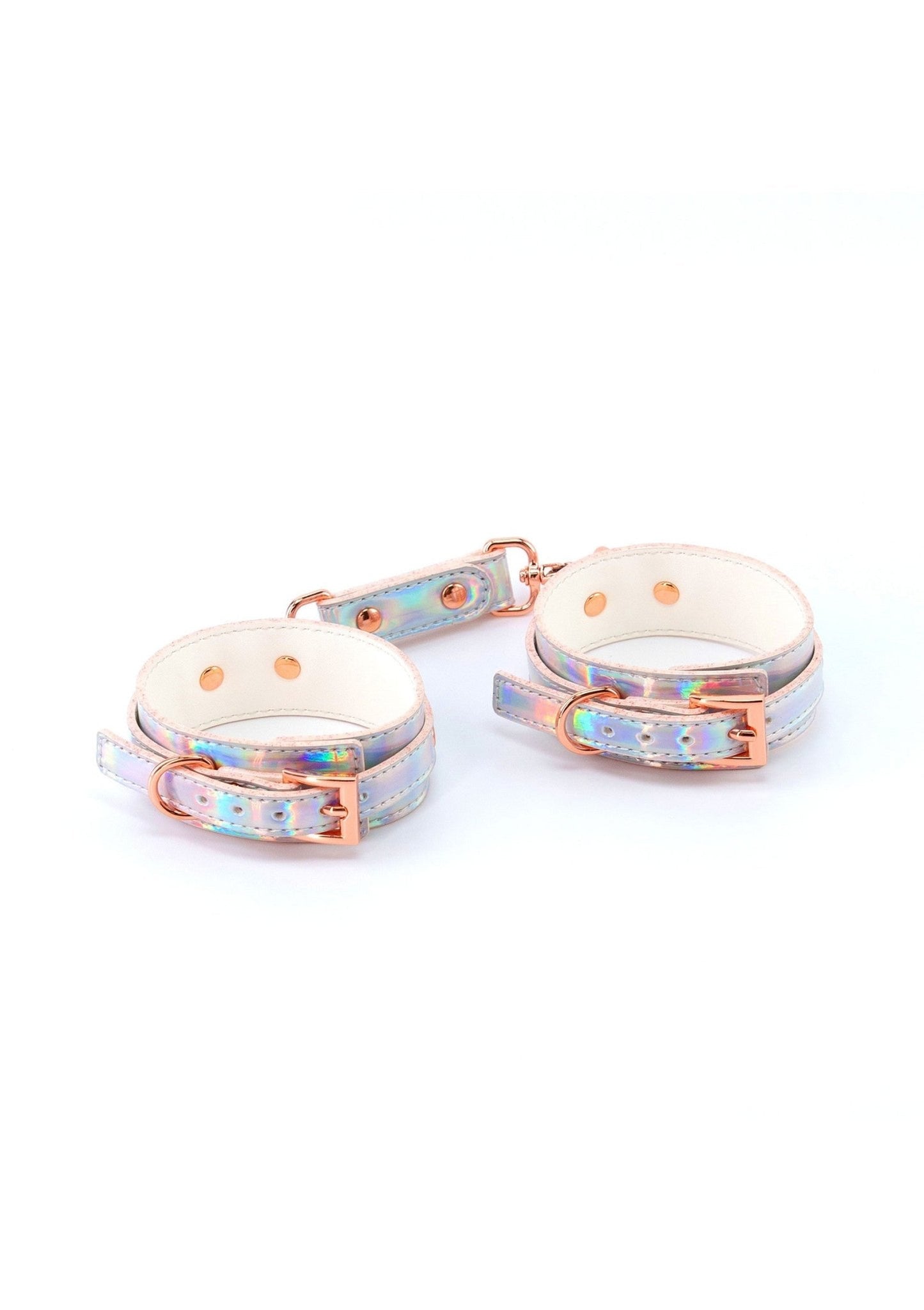 Vegan Cosmo Bondage Collar en Boeien - Holografisch PU Leer Roségoud BDSM - Bondage - SM - speeltjes