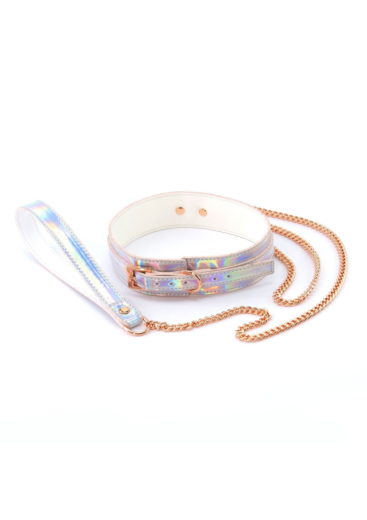 Vegan Cosmo Bondage Collar en Boeien - Holografisch PU Leer Roségoud BDSM - Bondage - SM - speeltjes