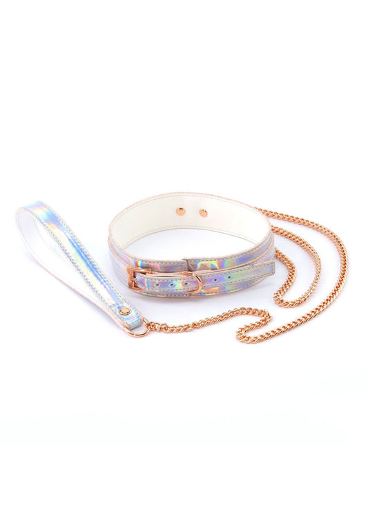 Vegan Cosmo Bondage Collar en Boeien - Holografisch PU Leer Roségoud BDSM - Bondage - SM - speeltjes