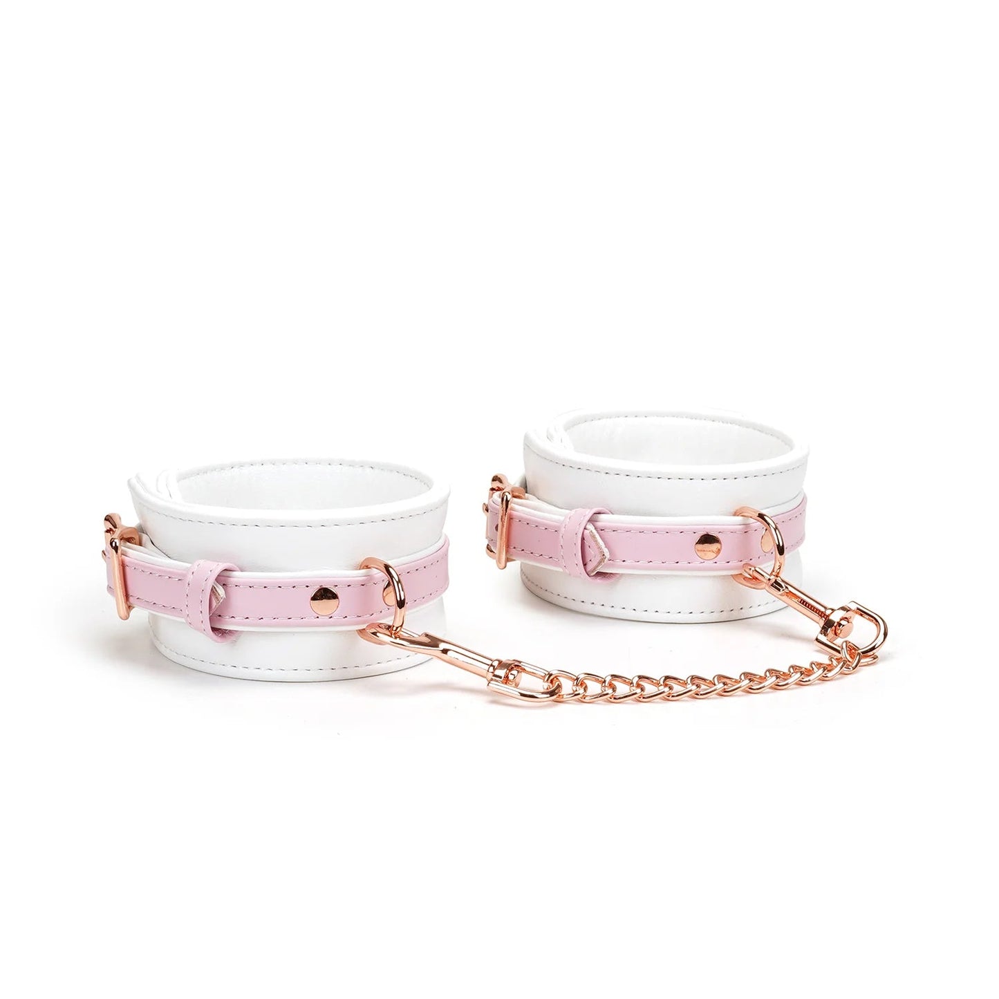 Wit Roze Collar en/of Handboeien Kopen - Met Leiband Vergulde Accenten - BDSM - SM - speeltjes