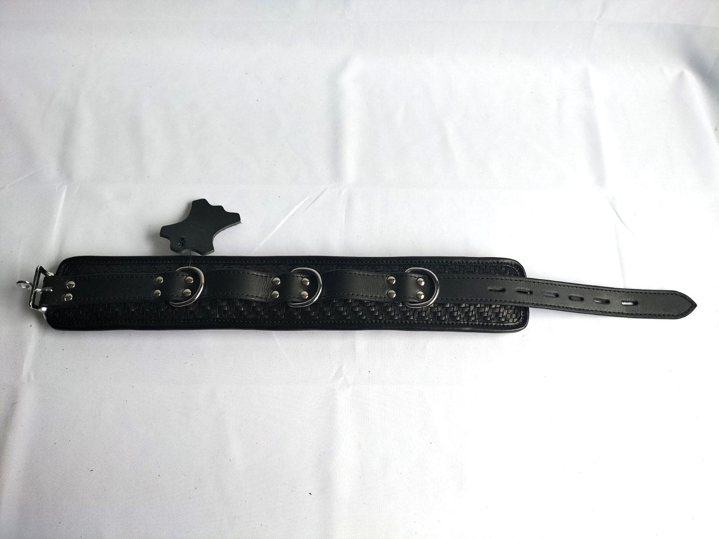 Zwart geweven lederen collar en boeien - SM - speeltjes