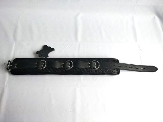 Zwart geweven lederen collar en boeien - SM - speeltjes