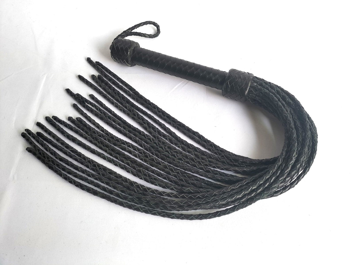 Zwart leder cat O 18 met geweven falls - SM - speeltjes