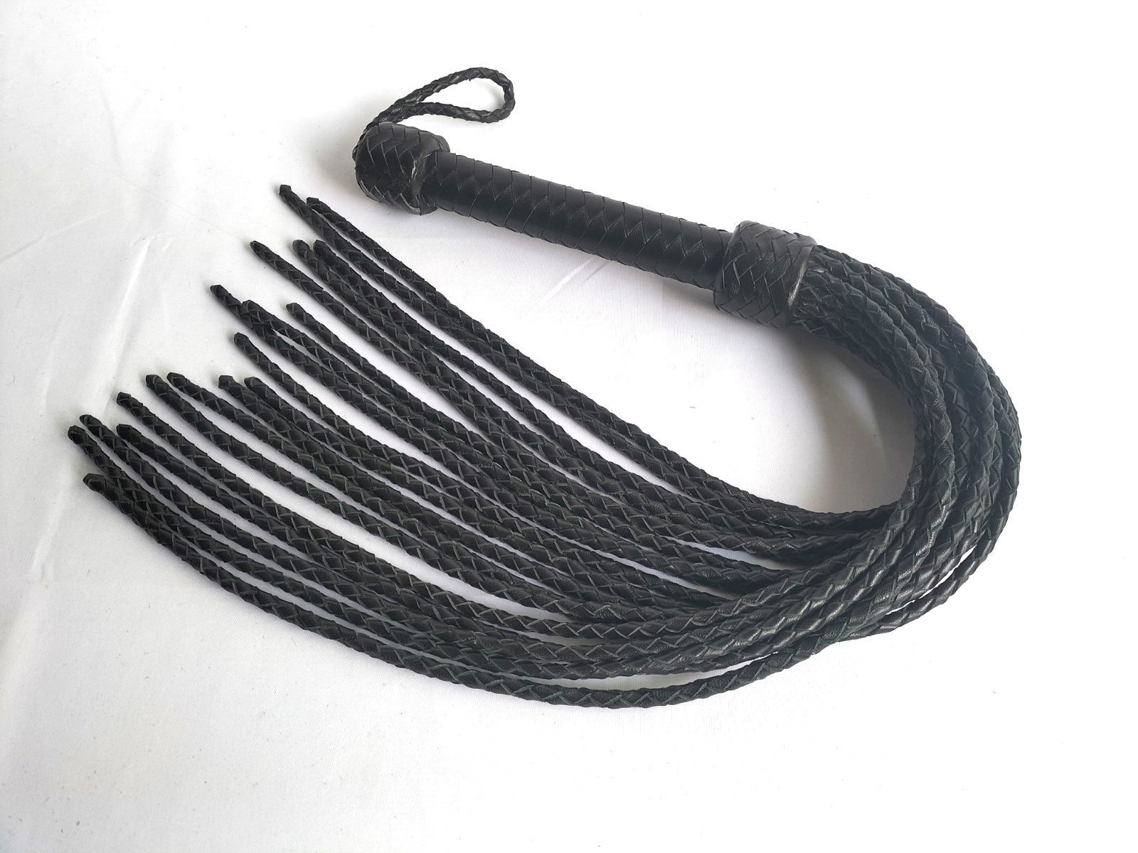 Zwart leder cat O 18 met geweven falls - SM - speeltjes