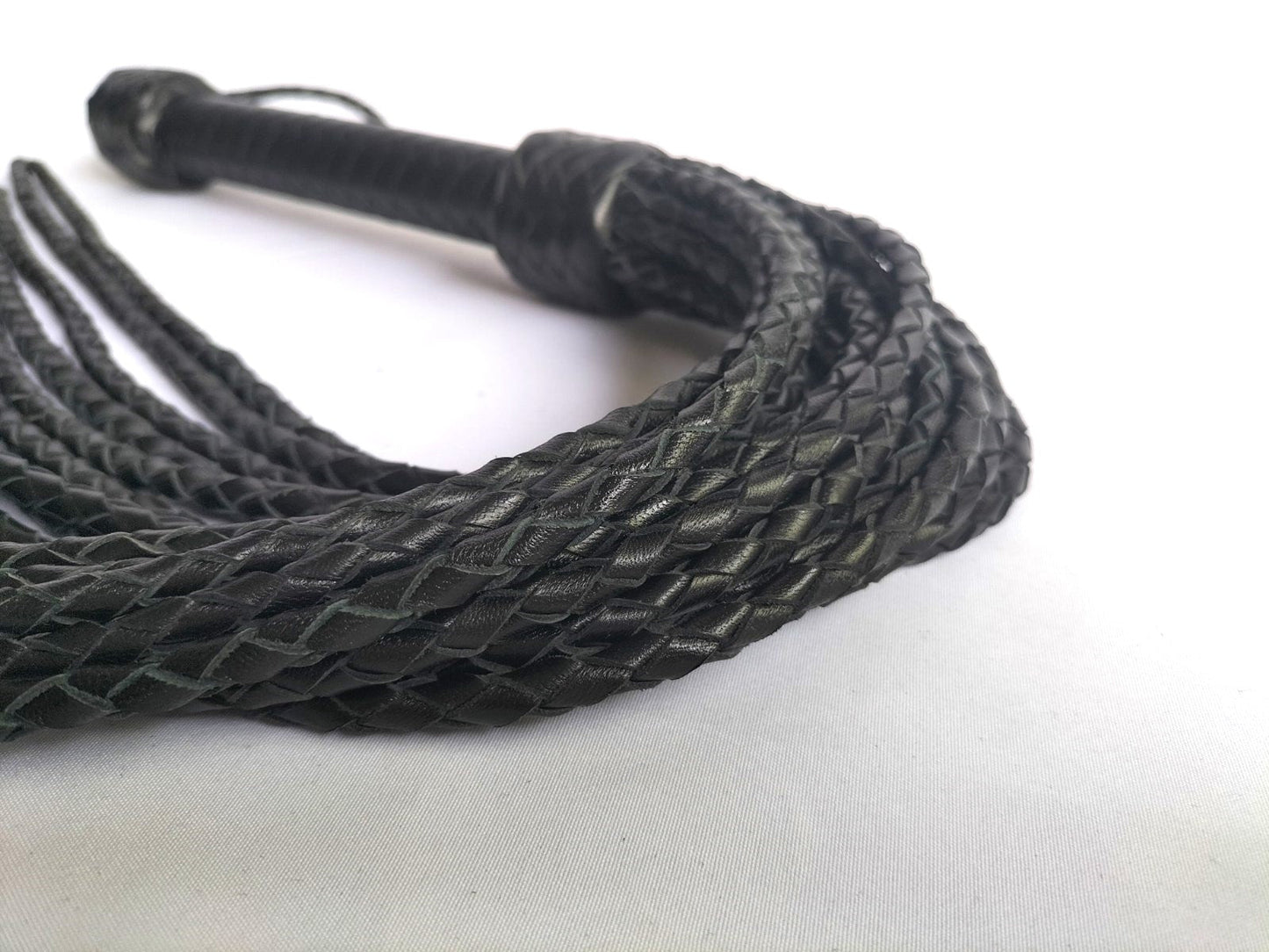 Zwart leder cat O 18 met geweven falls - SM - speeltjes