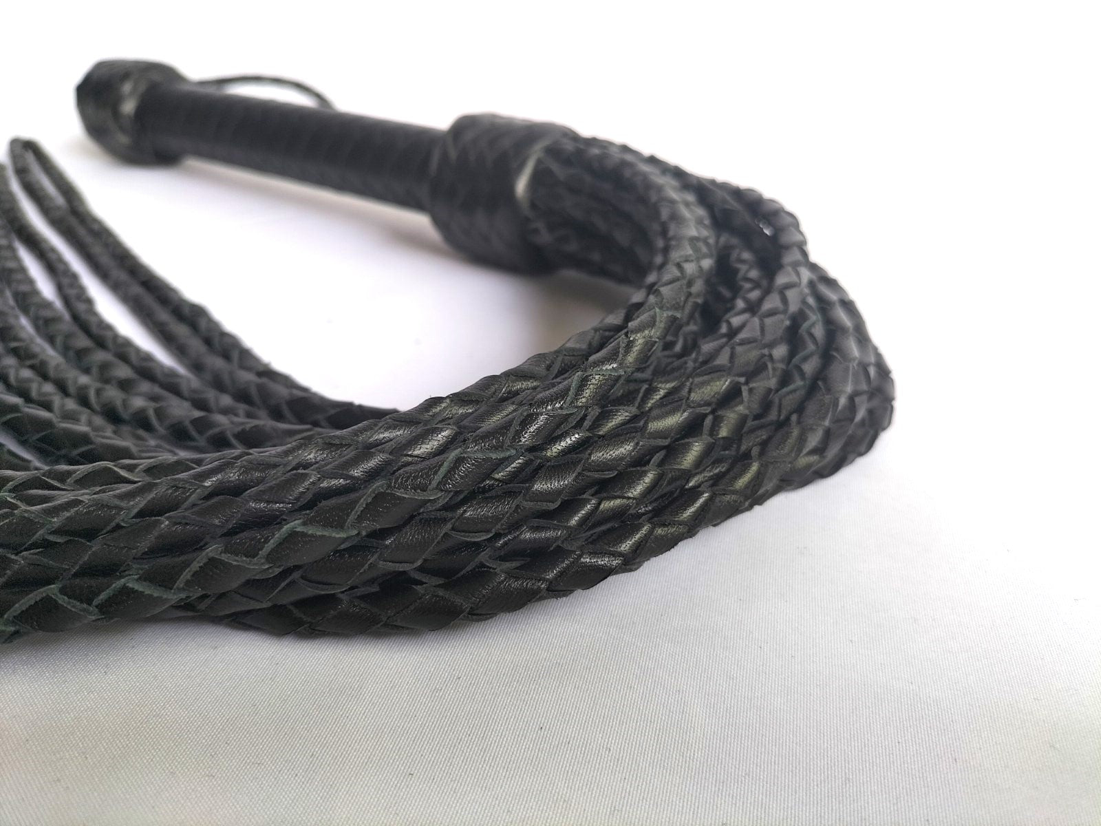 Zwart leder cat O 18 met geweven falls - SM - speeltjes