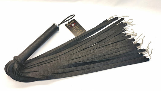 Zwart Leder Flogger met Zilverkleurige Chainballs - Handgemaakte Leren Flogger - BDSM - SM - speeltjes