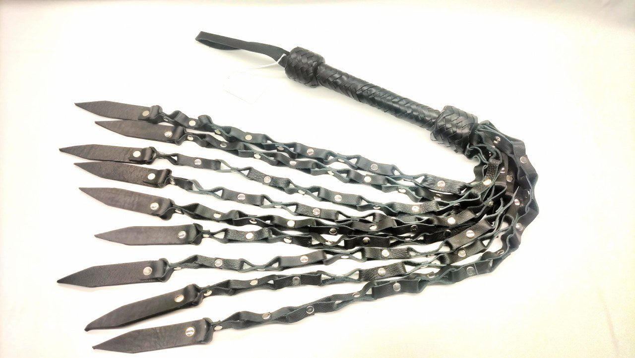 Zwart Leder Gesel 9 Loop Falls - Flogger Zweep Impact Play BDSM - Impact Play - SM - speeltjes