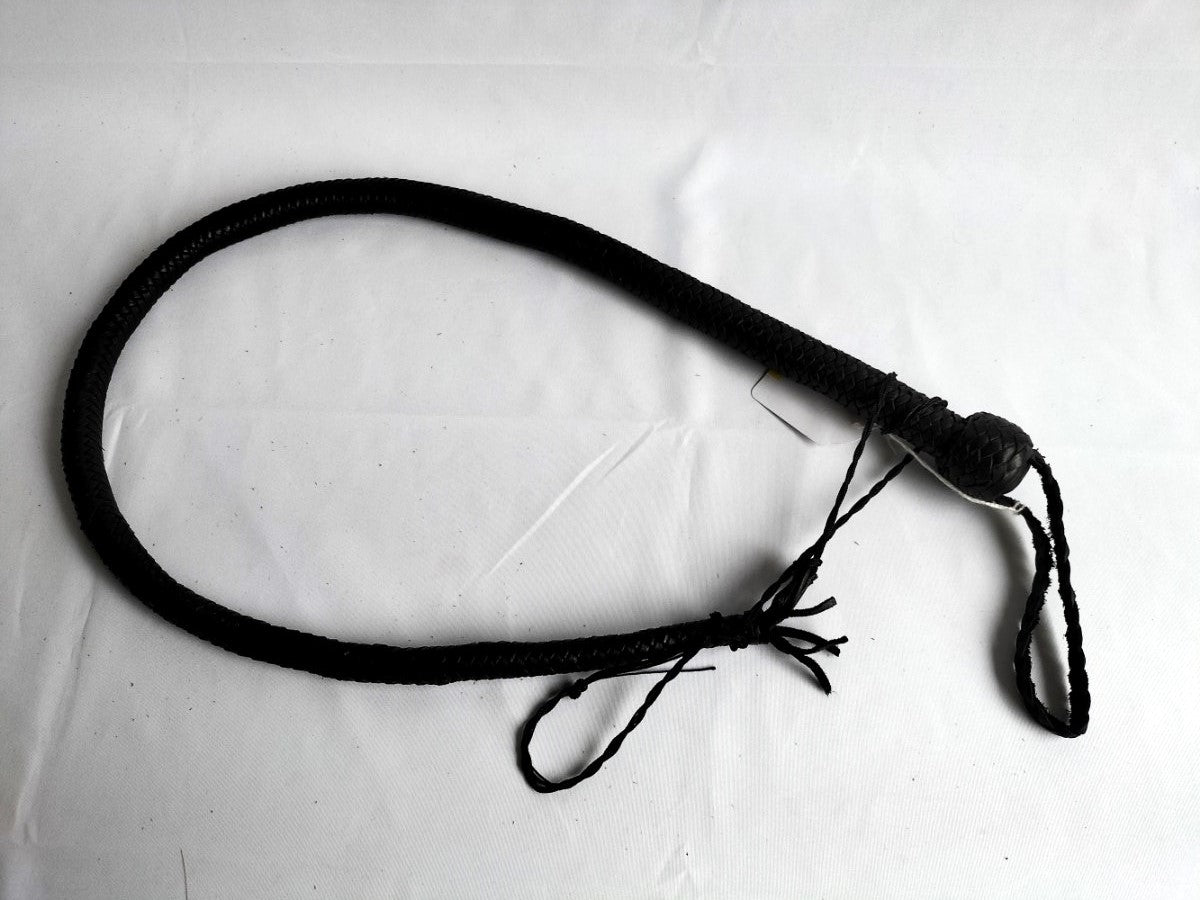 Zwart lederen snake whip met english eye - SM - speeltjes
