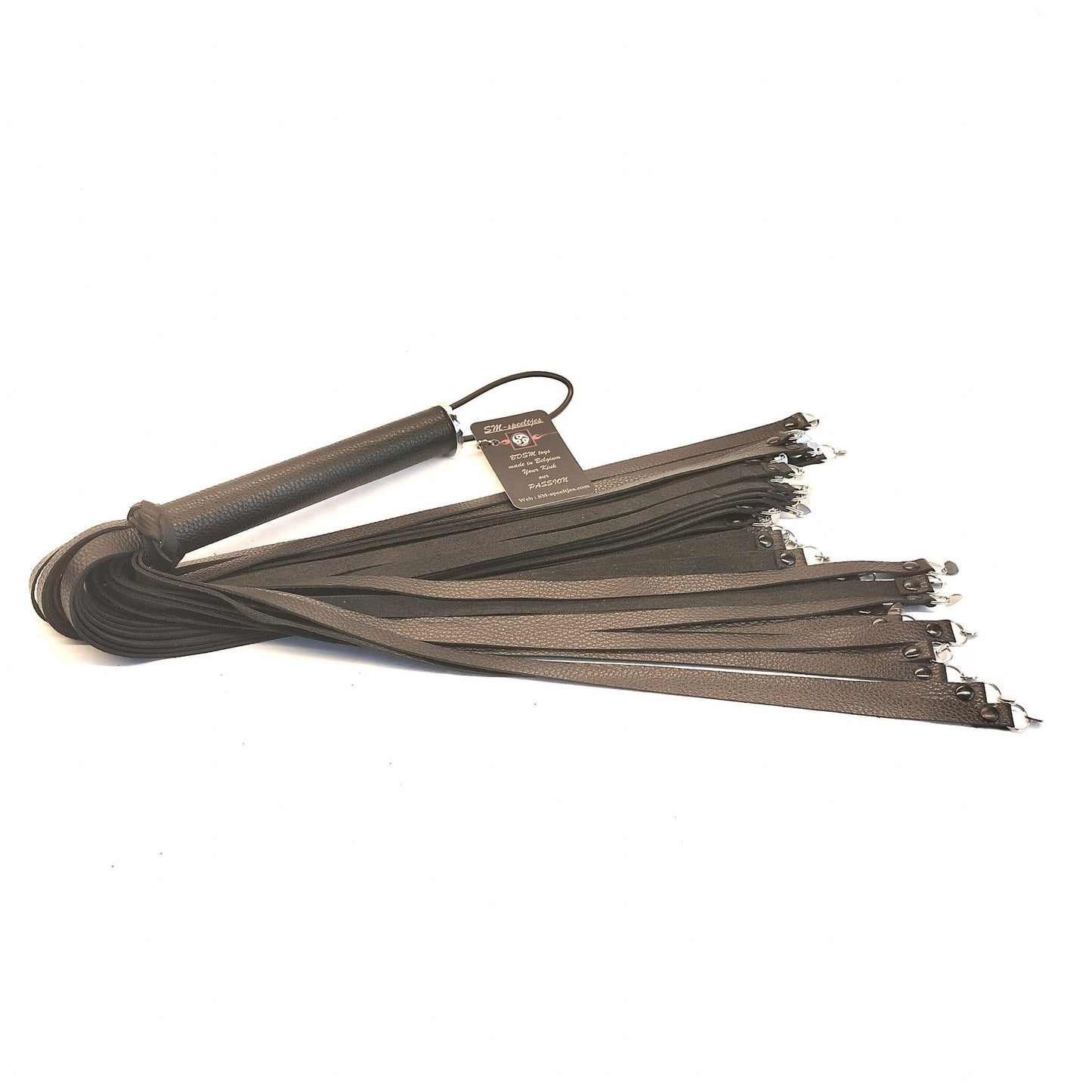 Zwart Leren Flogger met Metalen Hartjes 70cm - 36 Falls 50cm Handgemaakt België - Impact Play - Floggers - SM - speeltjes