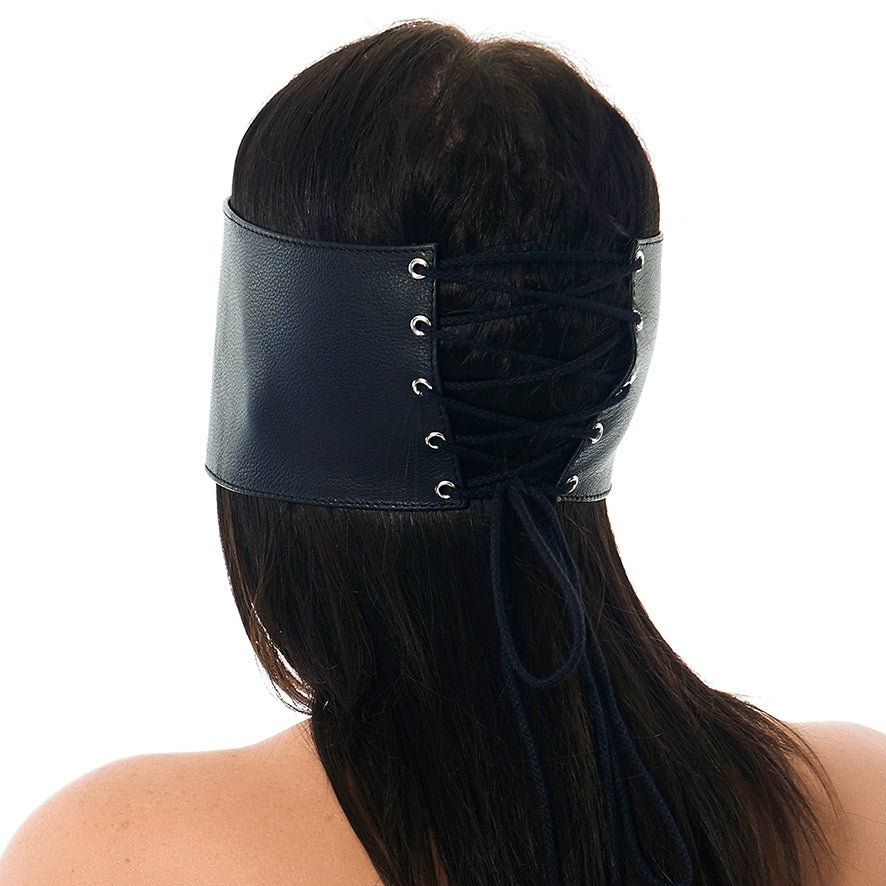 Zwart nappa lederen oogmasker met vetersluiting - SM - speeltjes