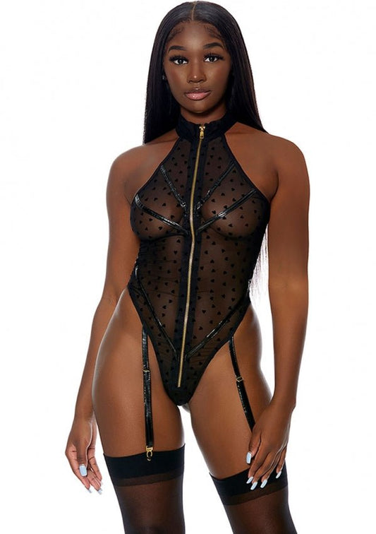 Zwarte body met prachtige accenten - SM - speeltjes