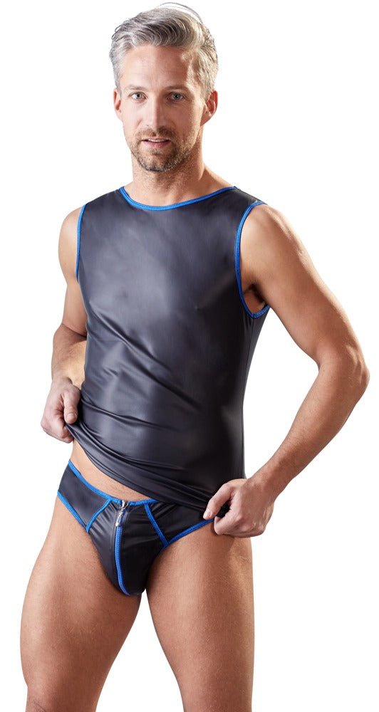 Zwarte heren shirt met blauwe accenten - SM - speeltjes