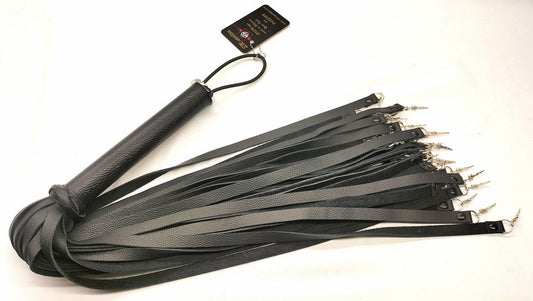 Zwarte Leren Flogger met 36 Zilverkleurige Mini Mesjes - 70cm Handgemaakt - Impact Play - Floggers - SM - speeltjes