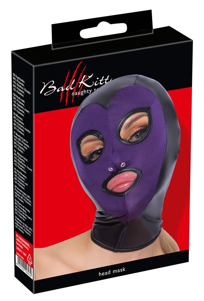 Zwart/paars hoofdmasker bad kitty - SM - speeltjes