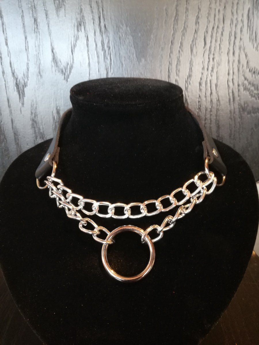 Black Collar with Chain and Ring