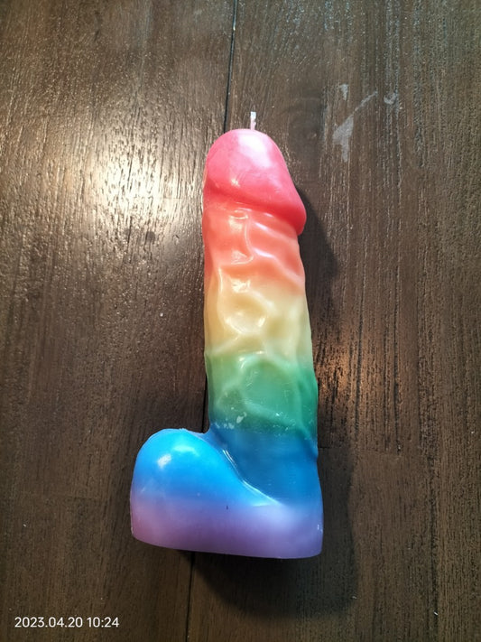 Rainbow penis candle