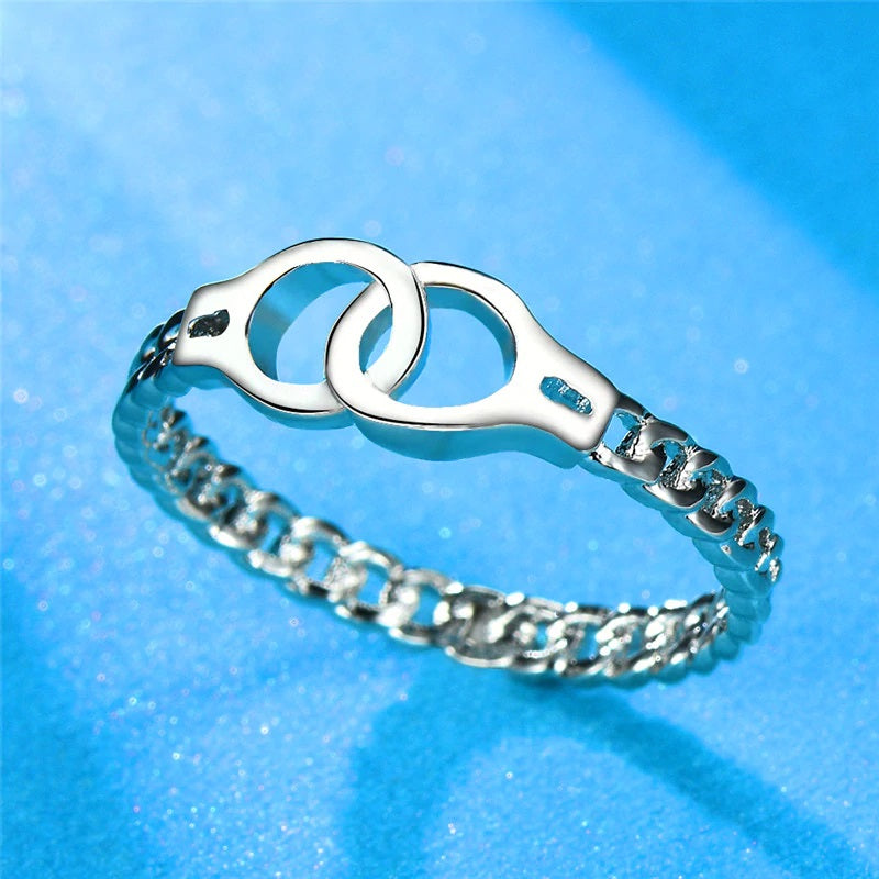 Handcuff ring silver size 7
